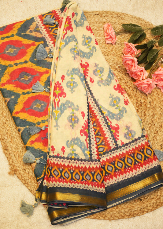 Vasundhara Red Cotton Saree with Unstitched Blouse