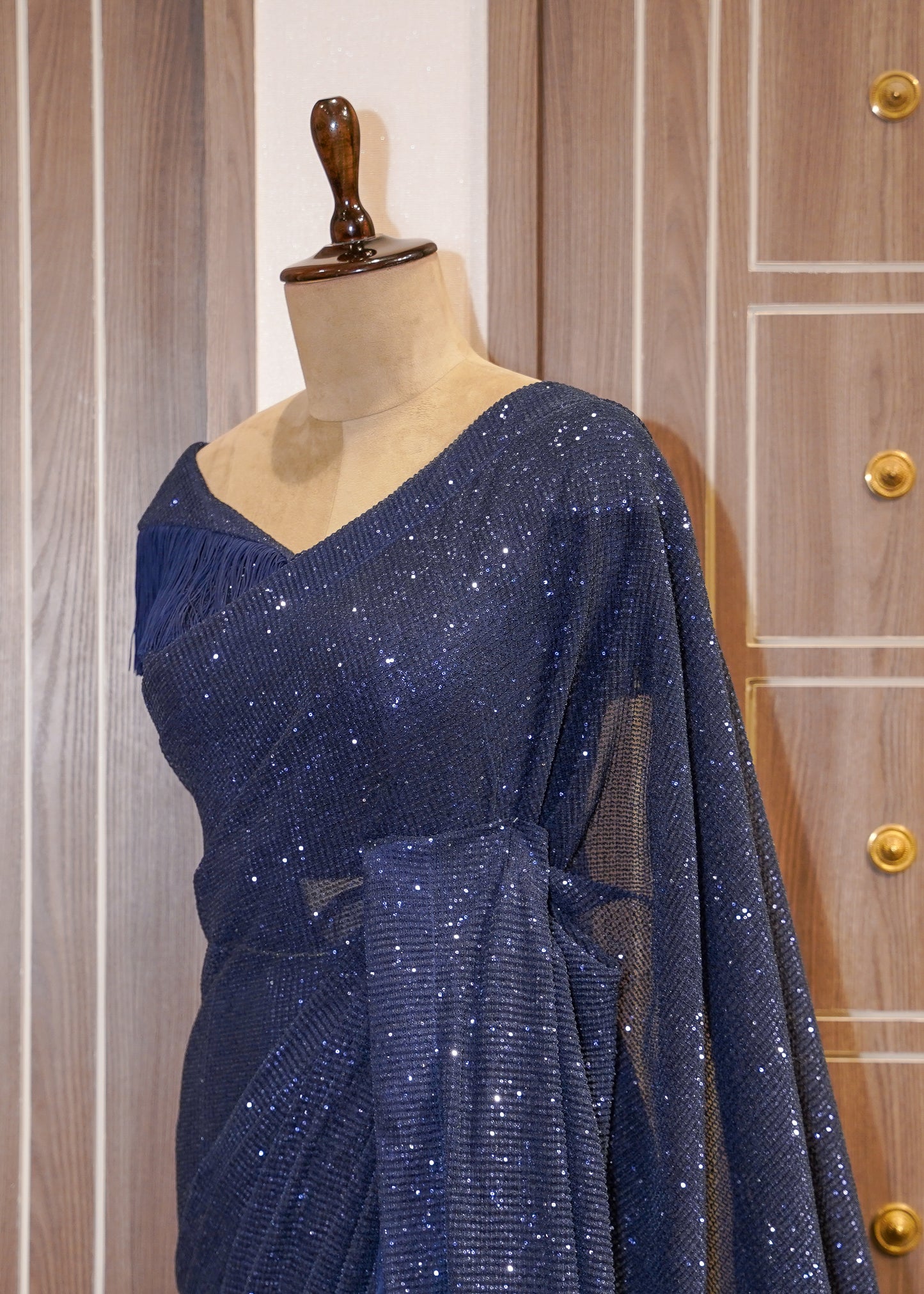 Midnight Blue Sequence Saree with Stitched Blouse