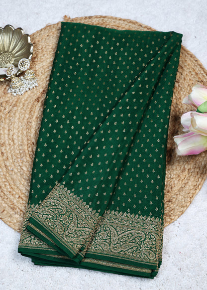 Tarini Green Banarasi Pure Crepe Saree with Unstitched Blouse