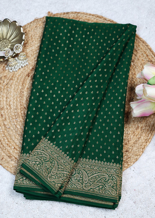 Tarini Green Banarasi Pure Crepe Saree with Unstitched Blouse