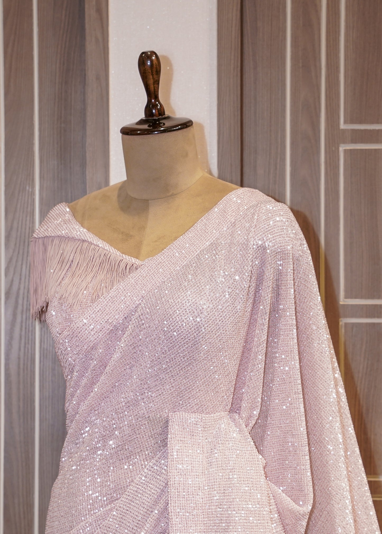 Pink Sequence Saree with Stitched Blouse