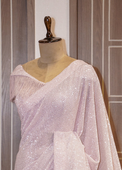 Pink Sequence Saree with Stitched Blouse