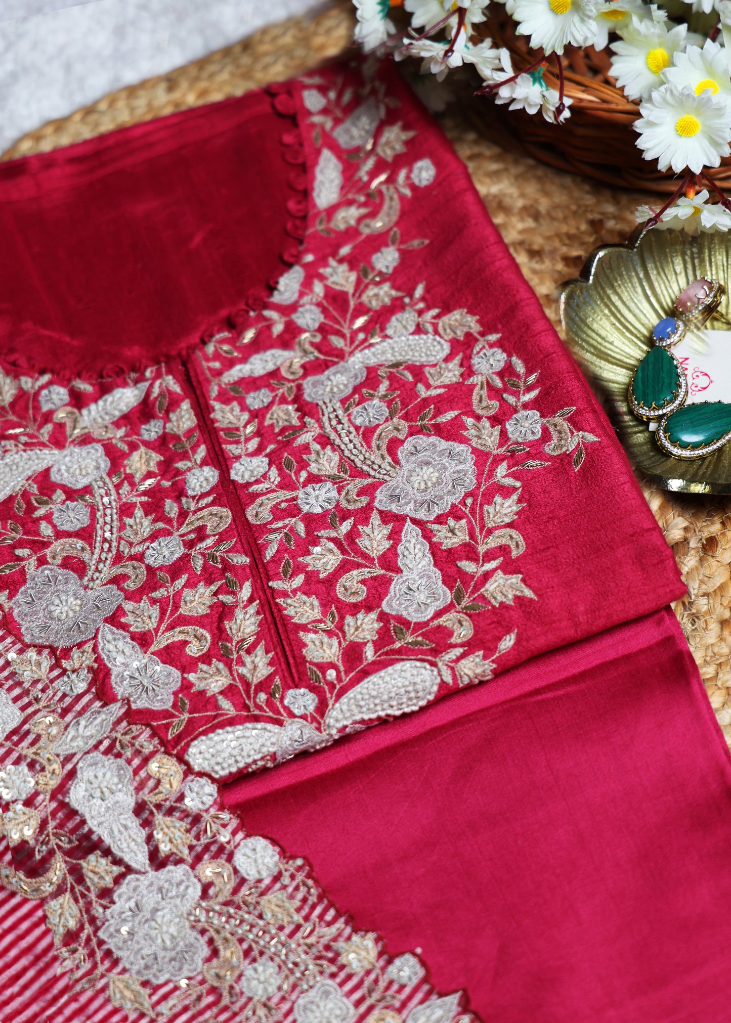 Noori Pink Heavy Hand Embroidered Unstitched Suit Set