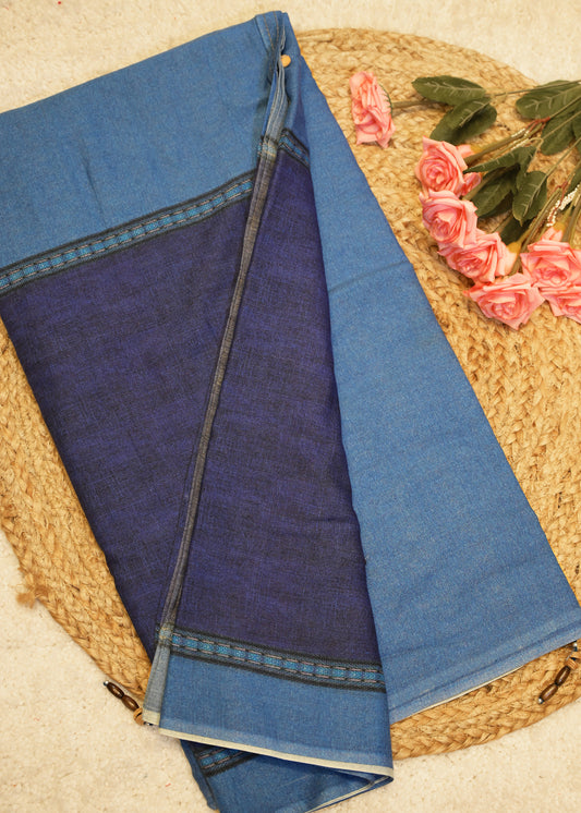 Zeeya Navy Blue Cotton Saree with Unstitched Blouse
