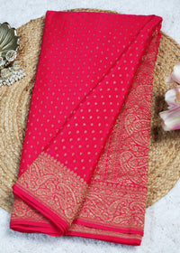 Tarini Pink Banarasi Pure Crepe Saree with Unstitched Blouse