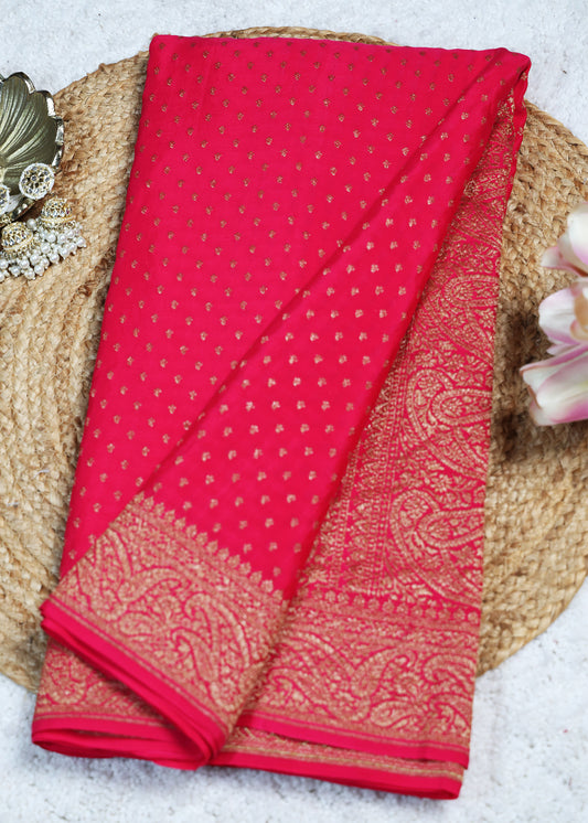 Tarini Pink Banarasi Pure Crepe Saree with Unstitched Blouse