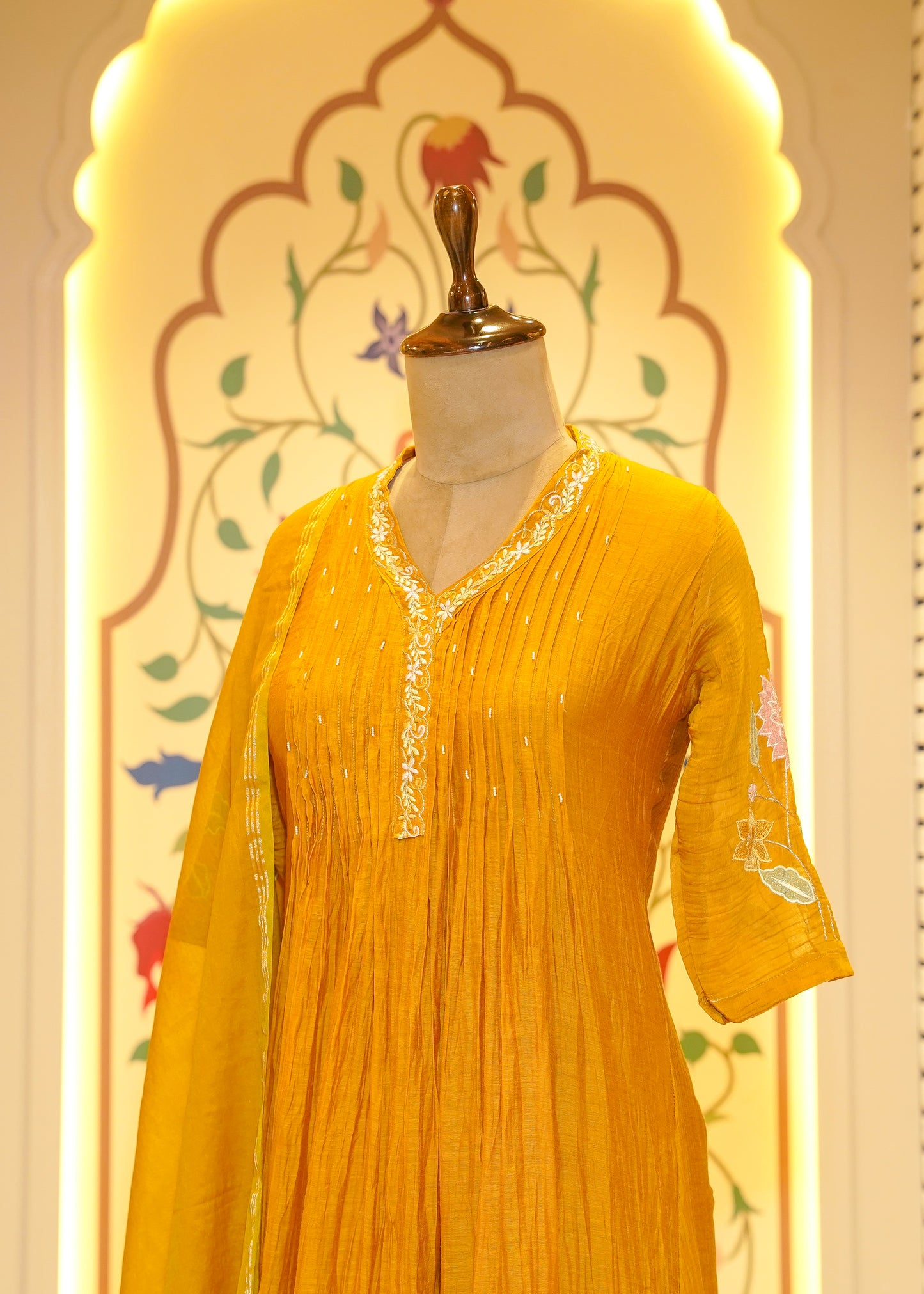 Swaati Mustard 3D flowers Stitched Suit Set
