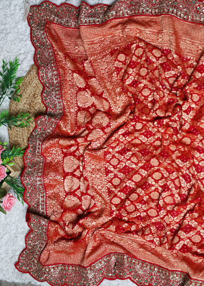 Red Garchola Heavy Border Long Bridal Dupatta