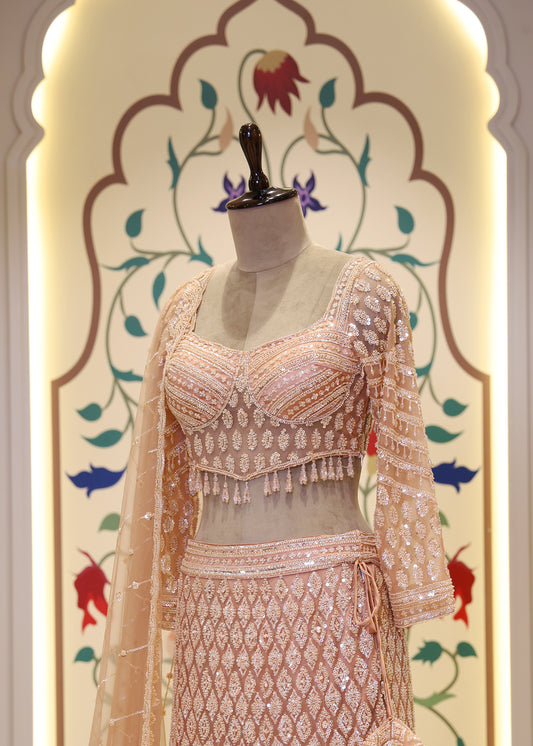Doll Peach Fishcut Lehenga with Beads