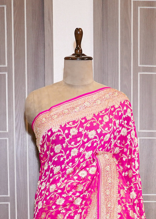 Rani khadi Georgette Jaal Saree with Zardozi Embroidery