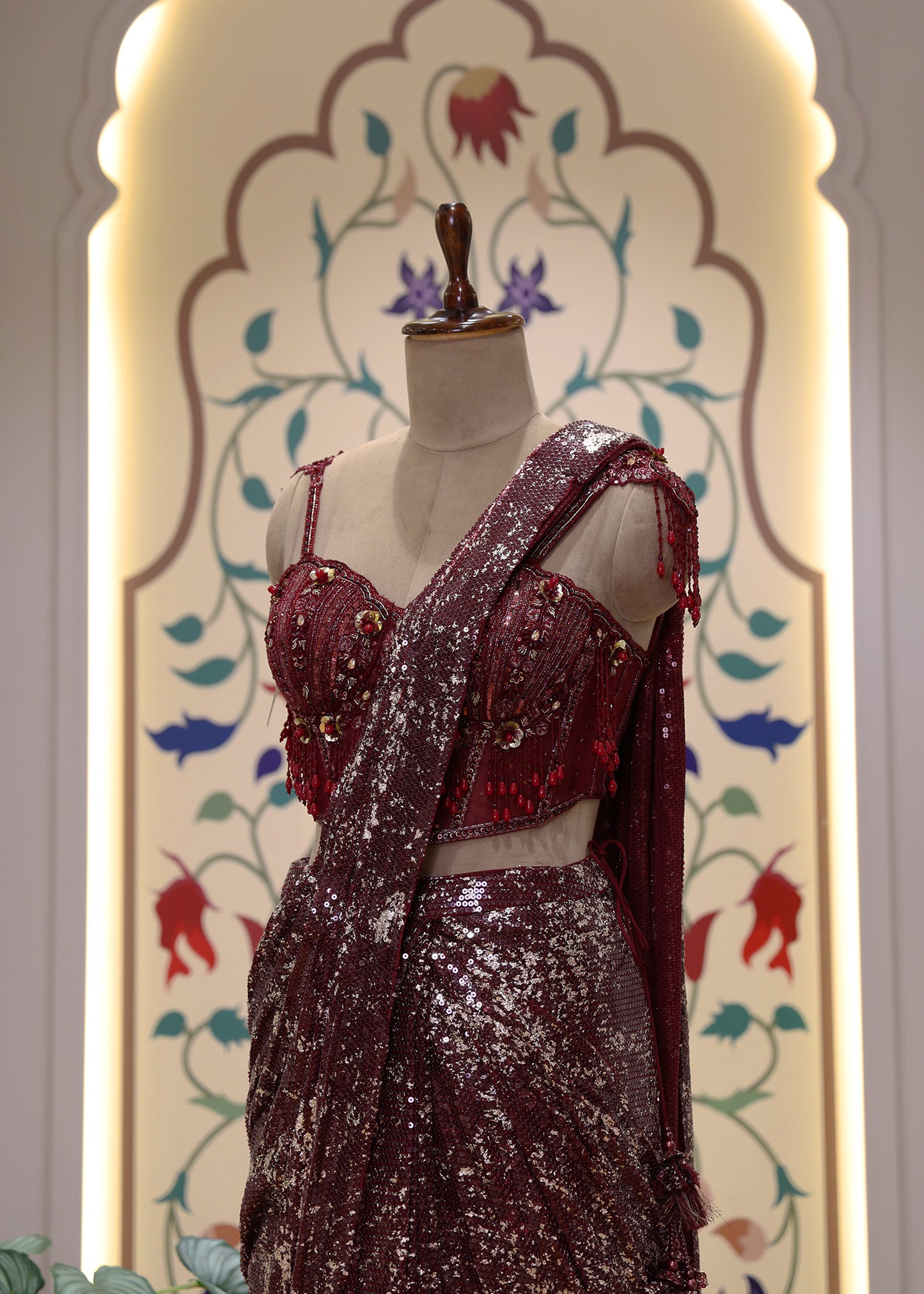 Innayat Maroon Pre Draped Saree