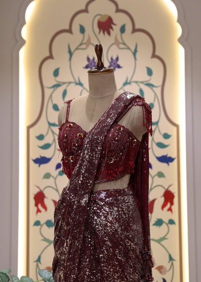 Innayat Maroon Pre Draped Saree