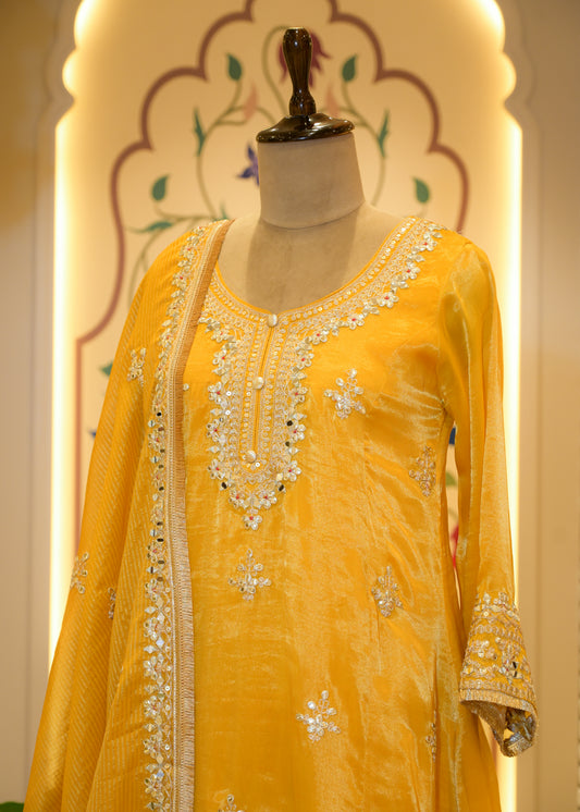 Genda Gotta Patti Farsi Salwar Stitched Suit Set