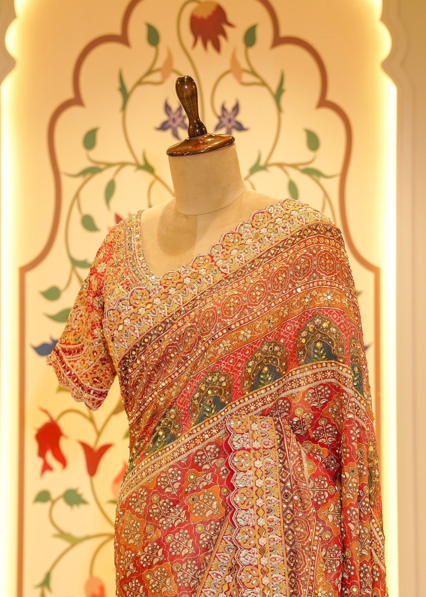 Rust Orange Patola Georgette Saree with Zardozi Embroidery