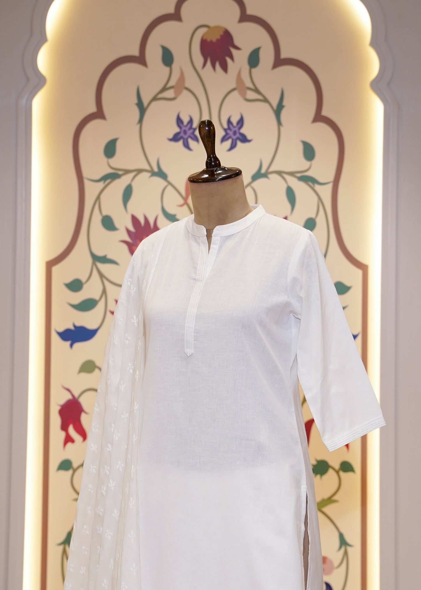 White Cotton 3 pc Kurti Set