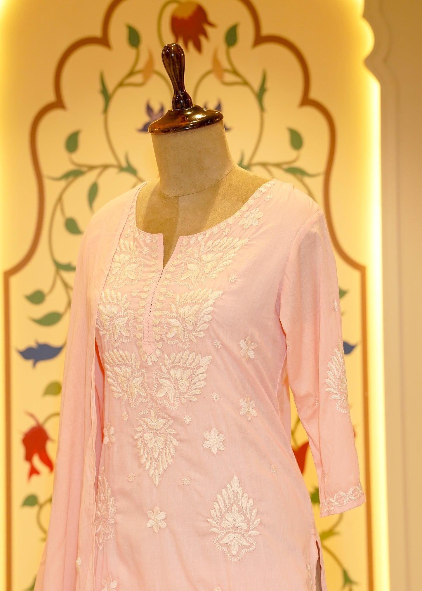 Orla Baby Pink Chikankari Stitched Suit Set