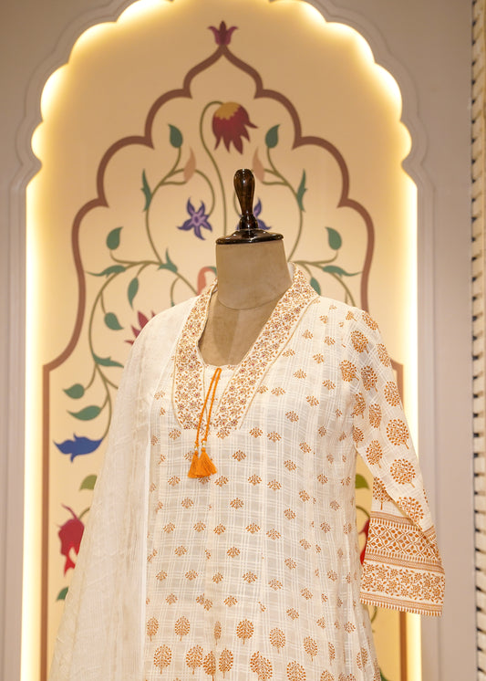 Ivory Short Shirt & Plazo Pant 3 pc Kurti Set