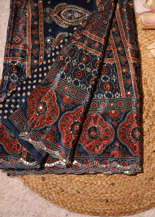Hasna Mirror Ajrak Printed Saree