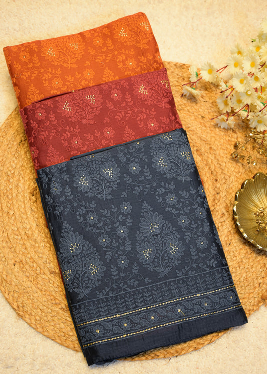 Sunanda Orange Shadow Embroidered Unstitched Suit Set