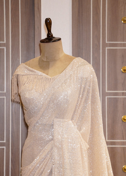 Light Golden Sequence Saree with Stitched Blouse