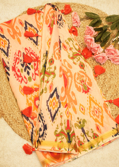 Pulki Orange Cotton Saree with Unstitched Blouse