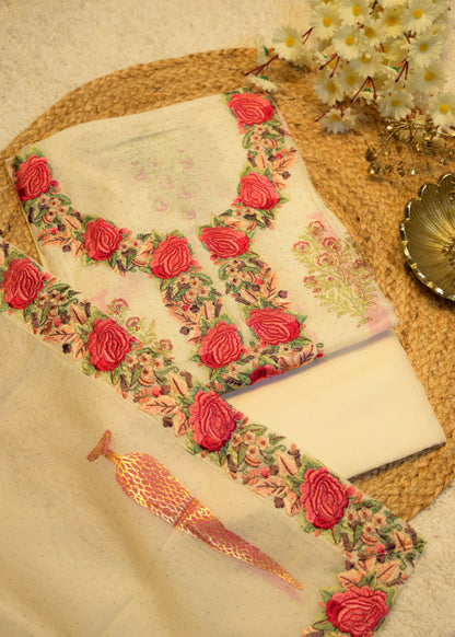 Sunahri Satin Stitch Embroidered Unstitched Suit Set