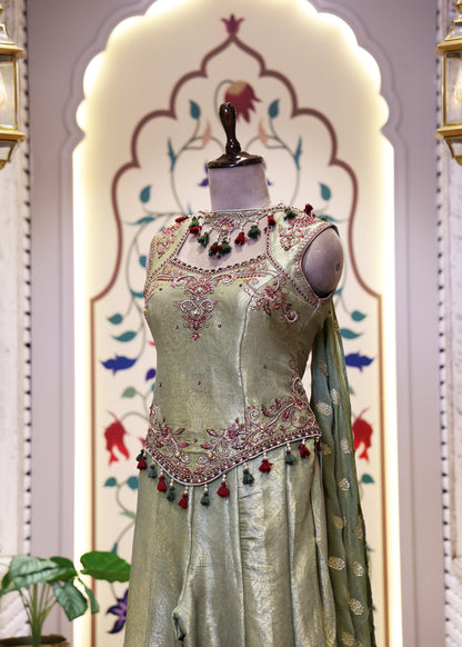 Mihika Green Banarasi Sharara Set with Dupatta