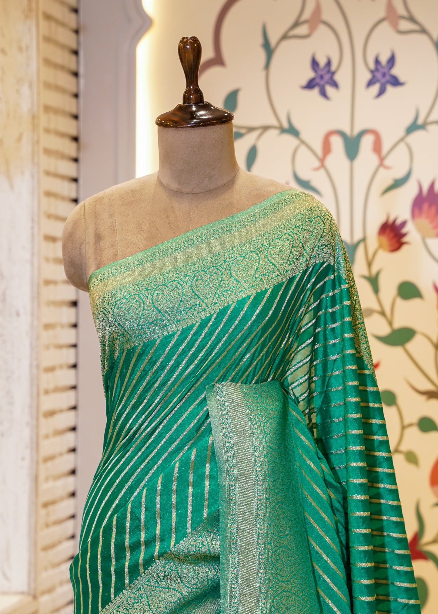 Green Chinon Leheriya Saree