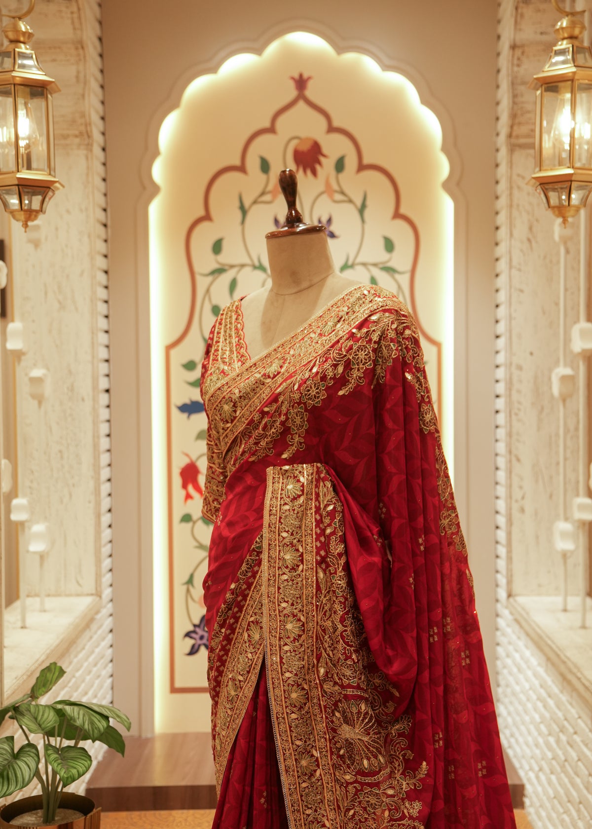 Aanya Crimson Red Silk Embroidered Saree with Stitched Blouse