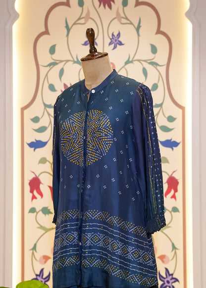 Navy Blue Printed Silk Co-ord Set