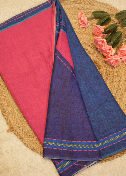 Yami Navy Blue Cotton Saree with Unstitched Blouse