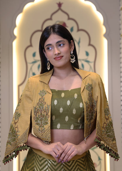 Alina Green Short Jacket Style Lehenga