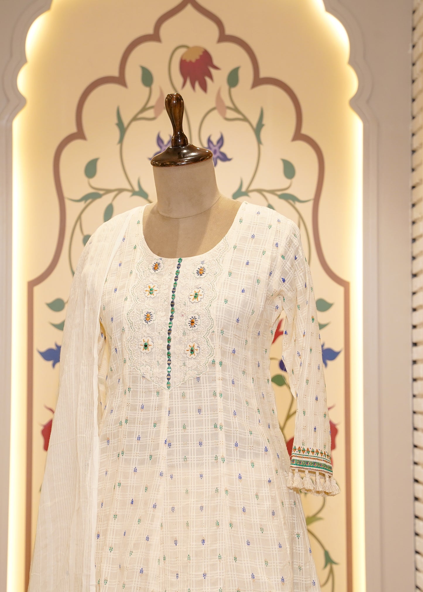 Ivory Thread Embroidered Short Shirt & Sharara 3 pc Kurti Set