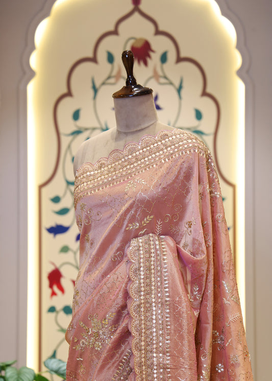 Kaveri Pastel Pink Handcrafted Saree with Unstitched Blouse