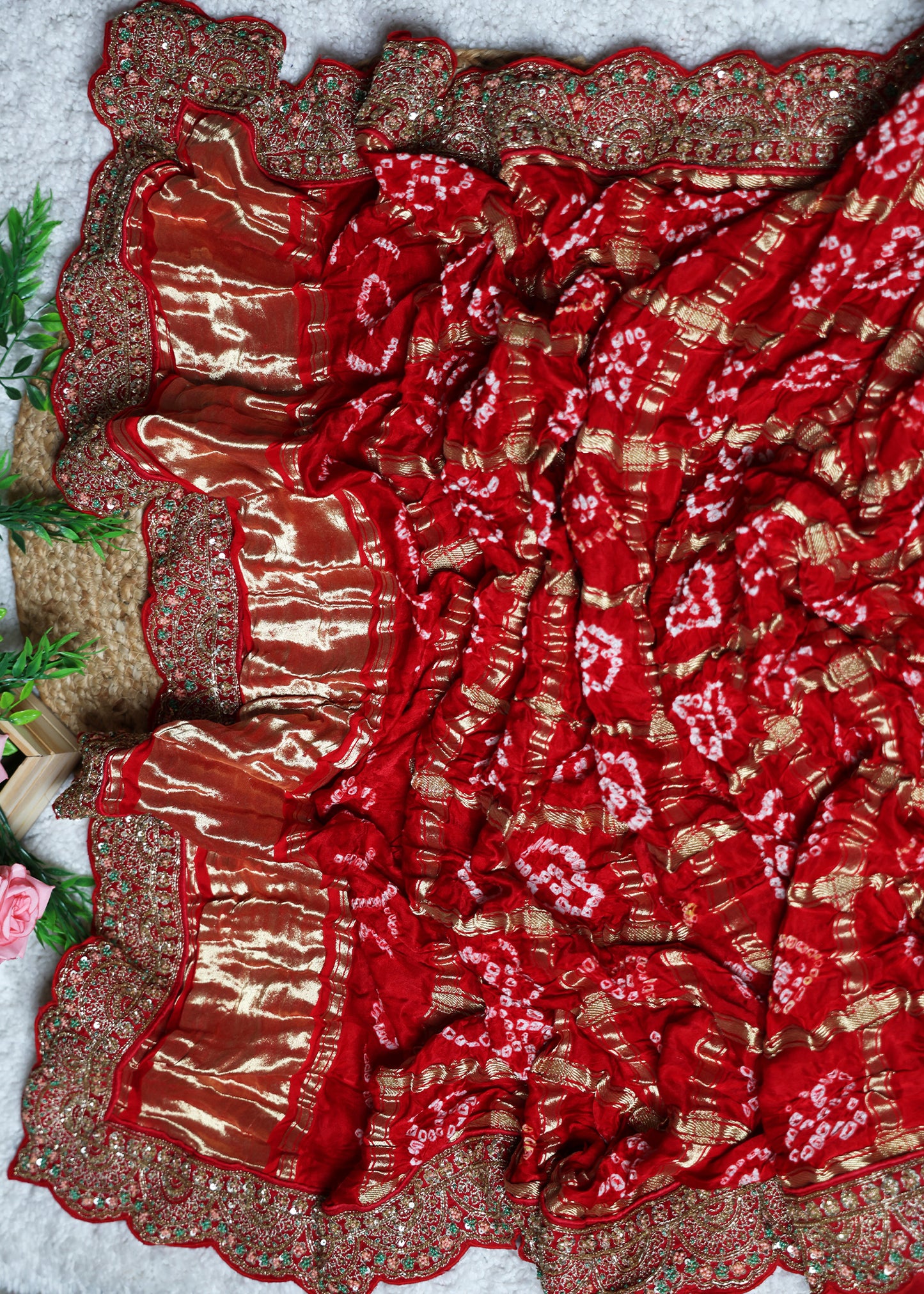Red Bandhani Long Bridal Dupatta with Heavy Border