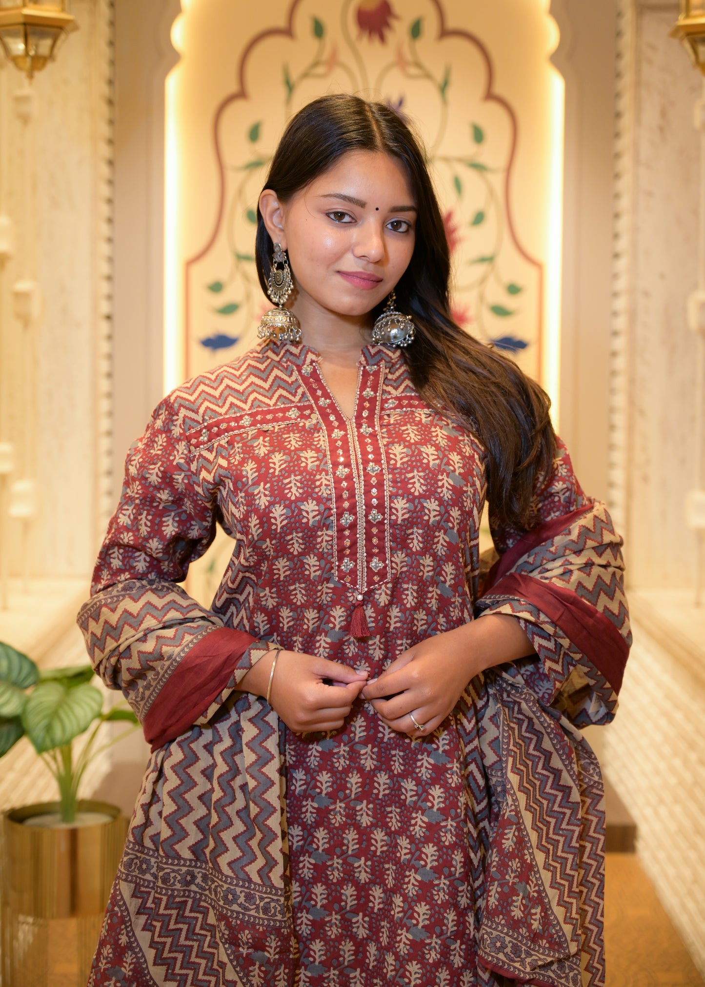 Falguni Rust Dabu Cotton Stitched Suit Set