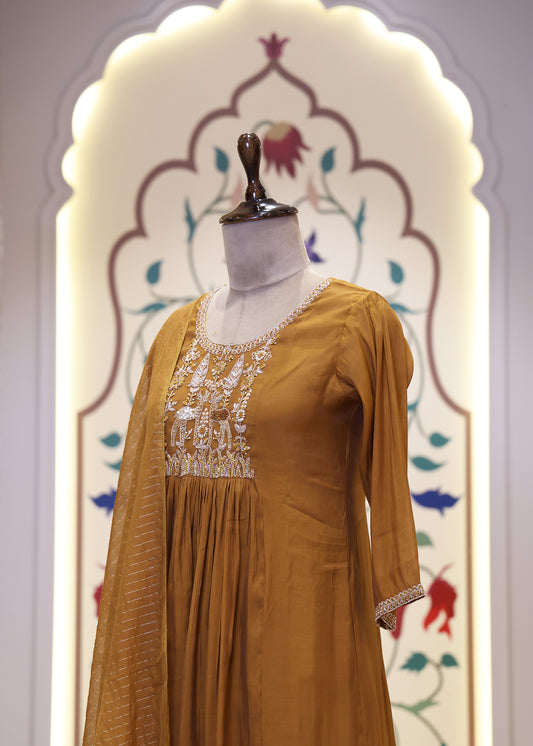 Ikshita Mustard Short Anarkali Stitched Suit Set