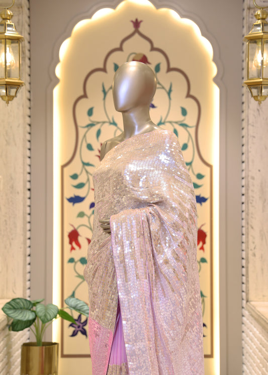 Zara Pink & Silver Ombree Sequin Saree