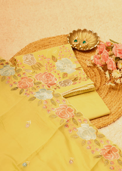 Lilya Yellow Floral Unstitched Suit Set