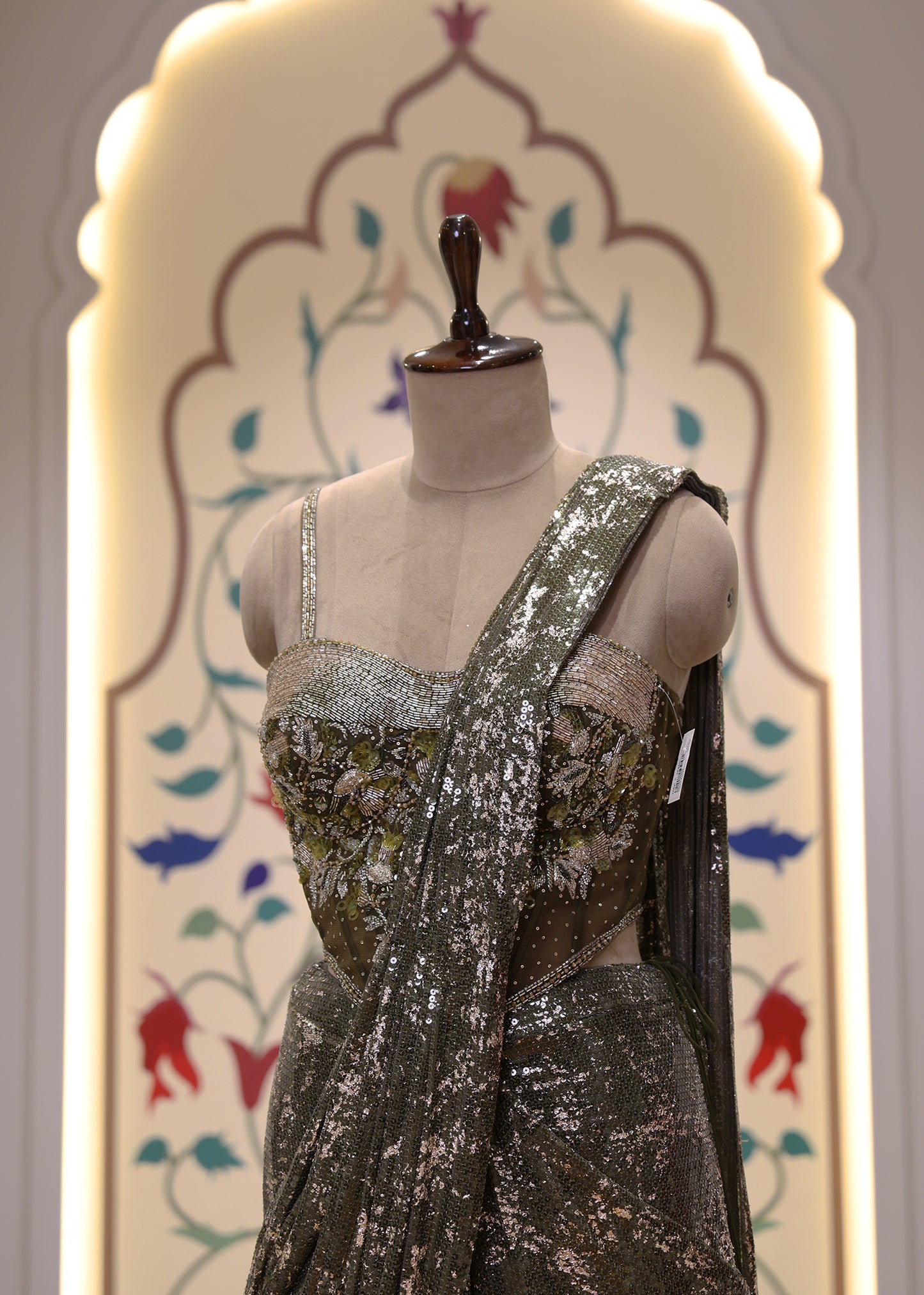 Dilbar Green Pre Draped Saree
