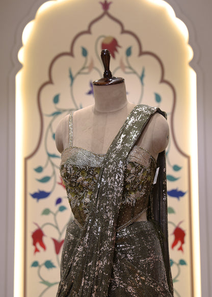 Dilbar Green Pre Draped Saree