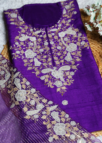 Noori Purple Heavy Hand Embroidered Unstitched Suit Set