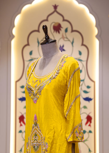 Suhani Yellow Crop Top with Kurti Set