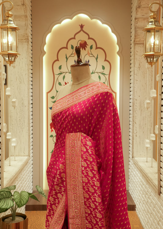 Ruhani Rani Booti Embroidered Dola Silk Saree with Unstitched Blouse