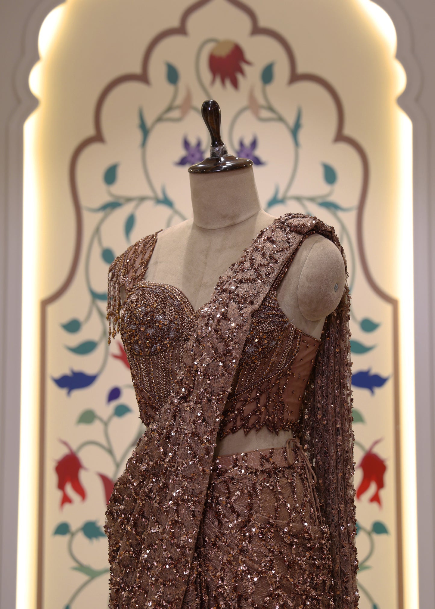 Mocha Brown Cocktail Pre Draped Saree