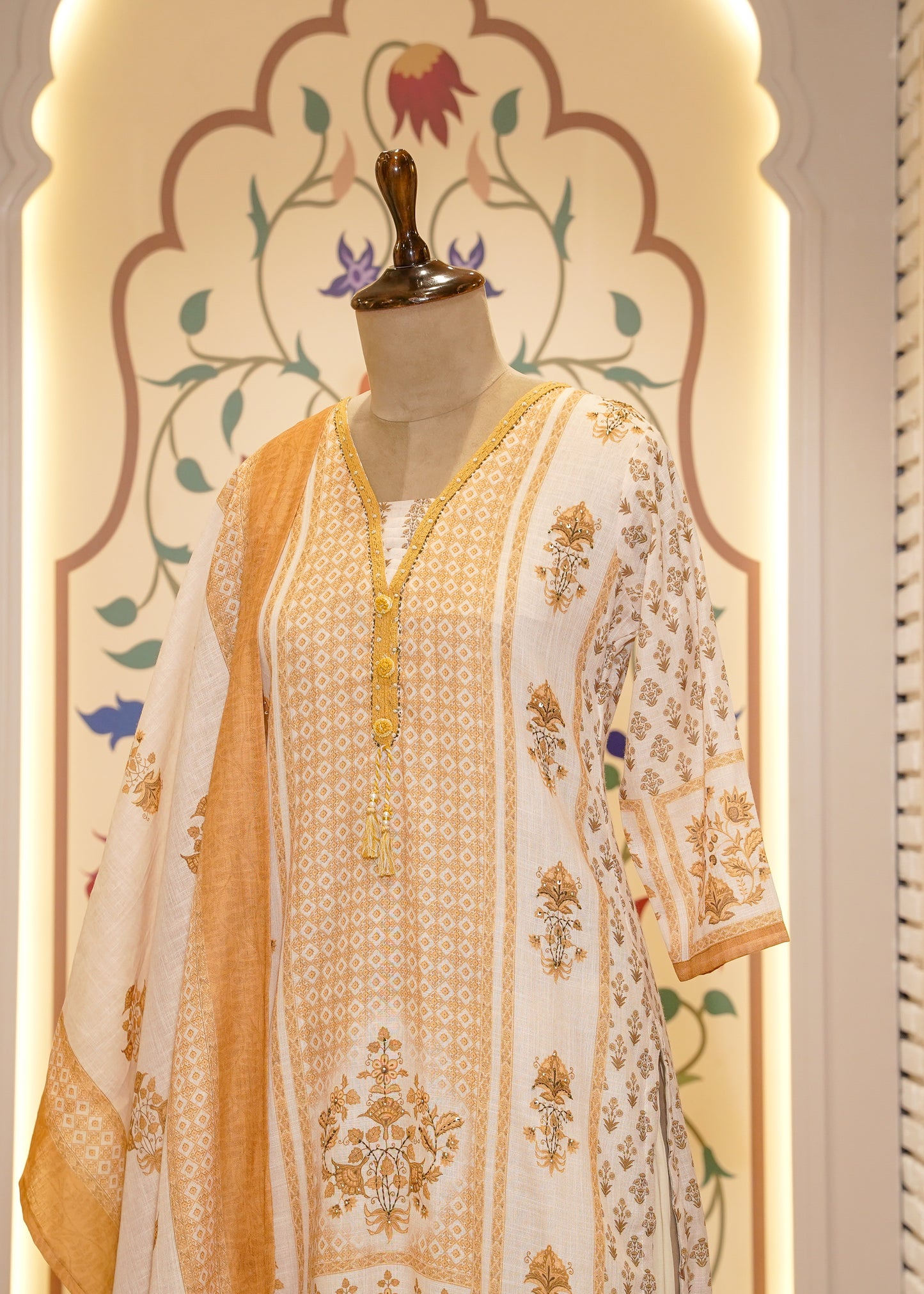 Yellow Cotton Printed 3 pc Kurti Set