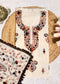 Ivory Chanderi with Brown Kantha Embroidery Unstitched Suit Set