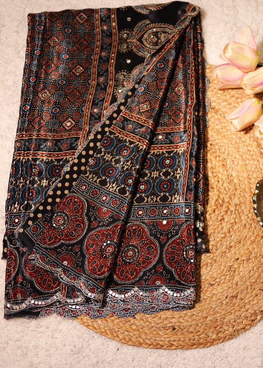 Zeenat Mirror Ajrak Printed Saree