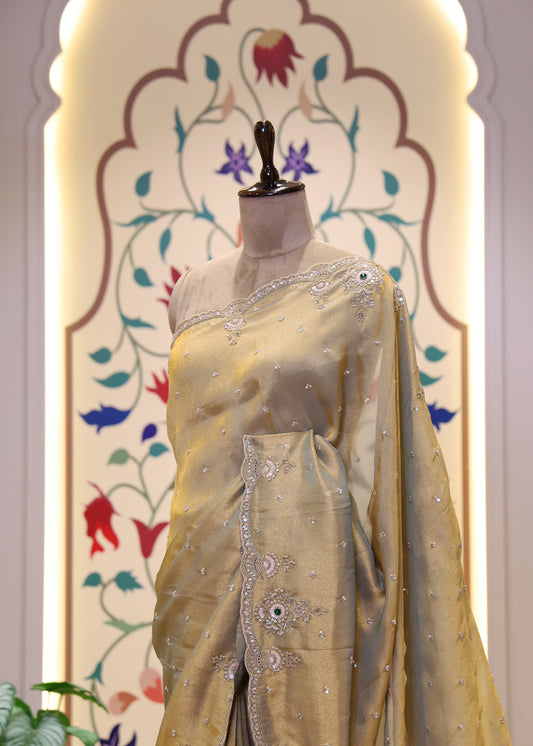Sitara Bronze Gemstones Saree with Unstitched Blouse