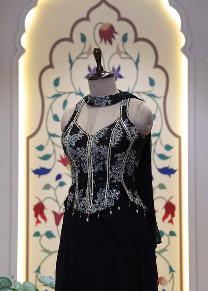 Vaani Black Sharara Corset Top Set